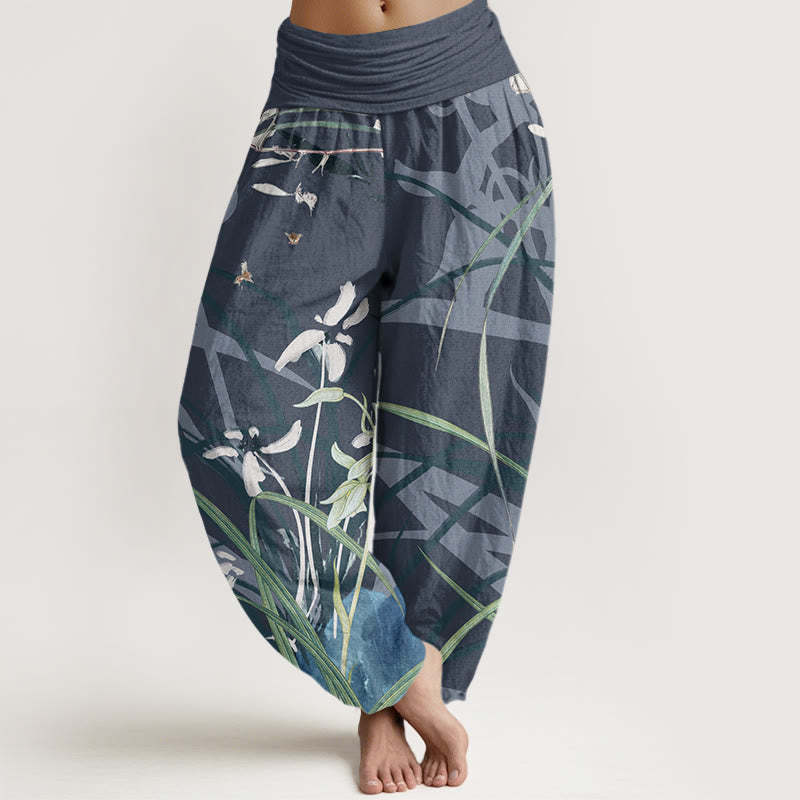 Casual Orchid leaf Butterflies Women's Elastic Waist Harem Pants