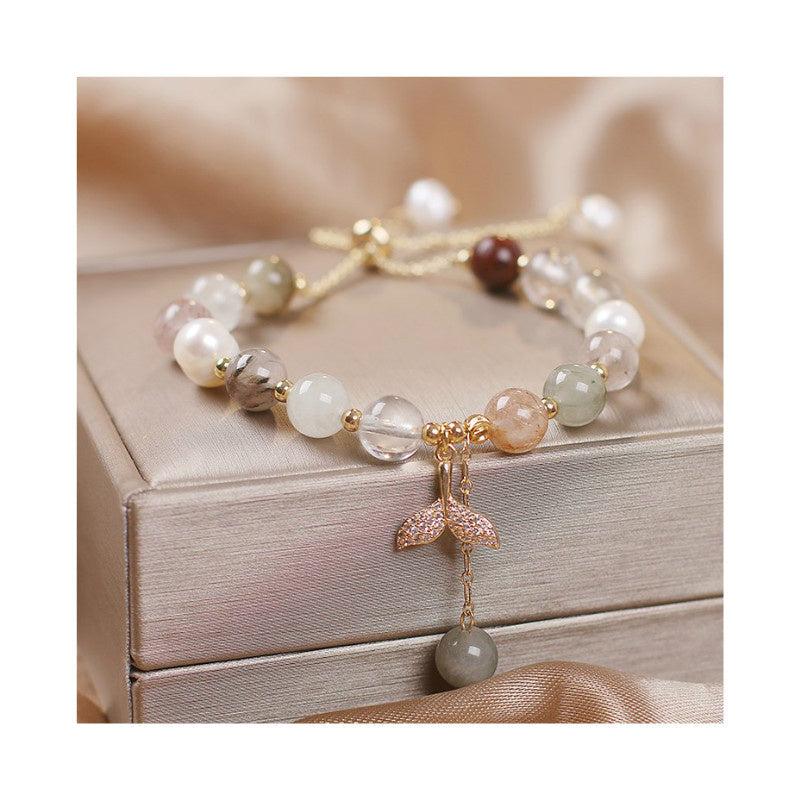 Strawberry Quartz Rutilated Quartz Fishtail Charm Healing Bracelet