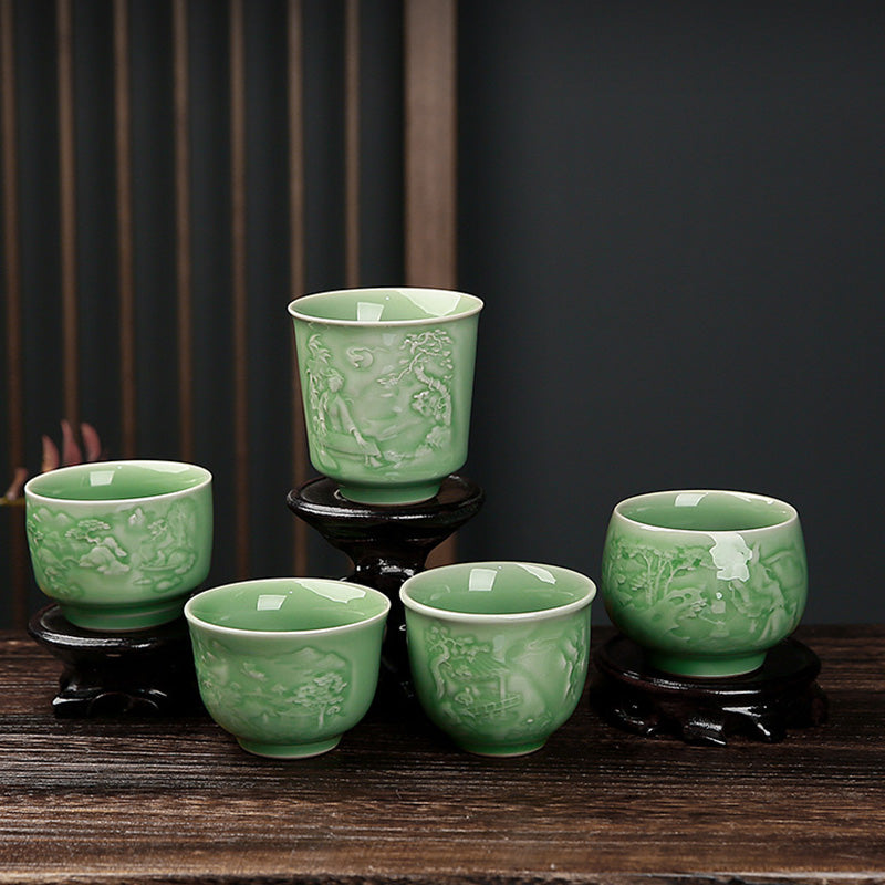 Trees Pavilion Mountains Rivers Pine Ceramic Teacup Kung Fu Tea Cup
