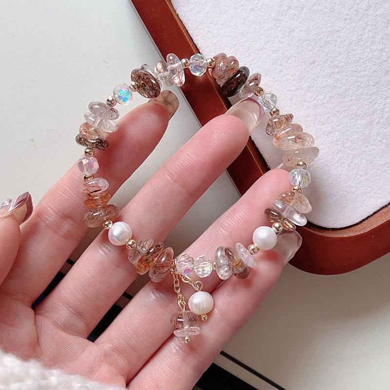 Natural Strawberry Quartz Green Strawberry Quartz Super Seven Crystal Flower Healing Bracelet