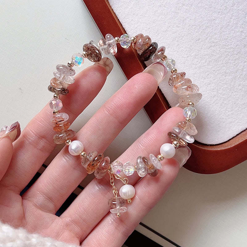 Natural Strawberry Quartz Green Strawberry Quartz Super Seven Crystal Flower Healing Bracelet