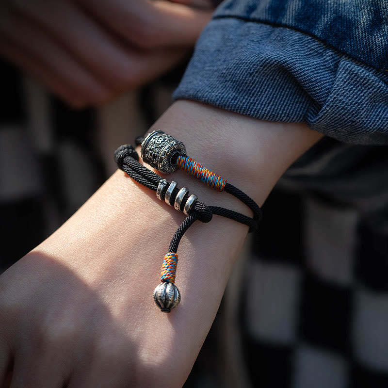 Tibetan Om Mani Padme Hum Carved Amulet Double Wrap Bracelet