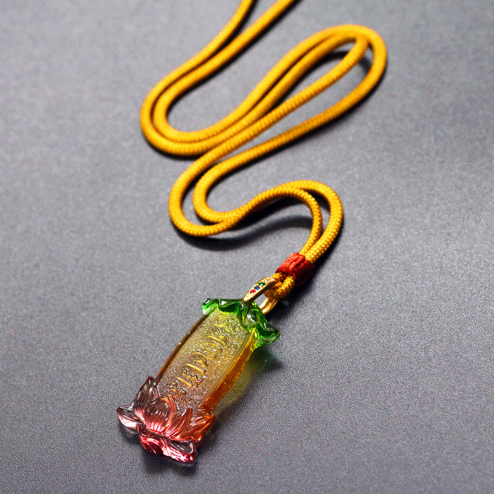 mystic zen Liuli Lotus Six Character Om Mani Padme Hum Peace Necklace