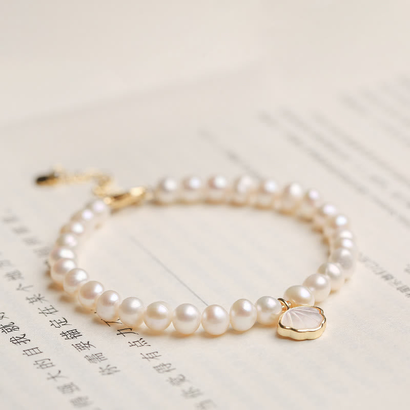 14K Gold Plated Natural Pearl Crystal Shell Charm Bead Bracelet