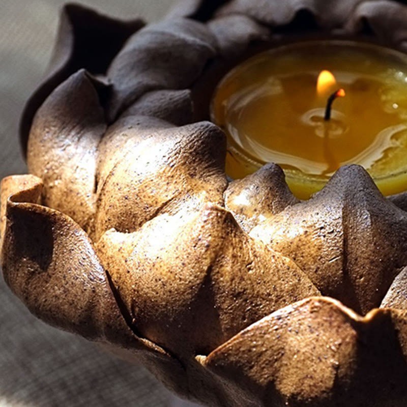 Lotus Flower Ceramic Candle Holder Incense Burner Home Offering Decoration