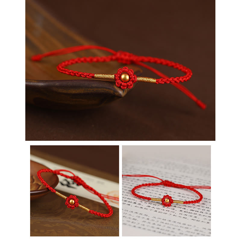 999 Gold Mini Bead Handmade Flower Design Luck Protection?Rope Bracelet