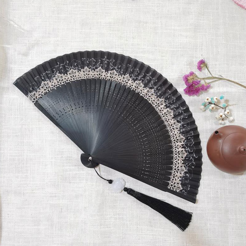 Simple Hollow Engraved Handheld Bamboo Folding Fan