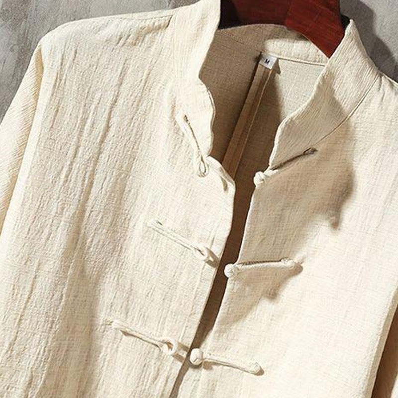 Stand Collar Tang Suit Casual Cotton Linen Shirt