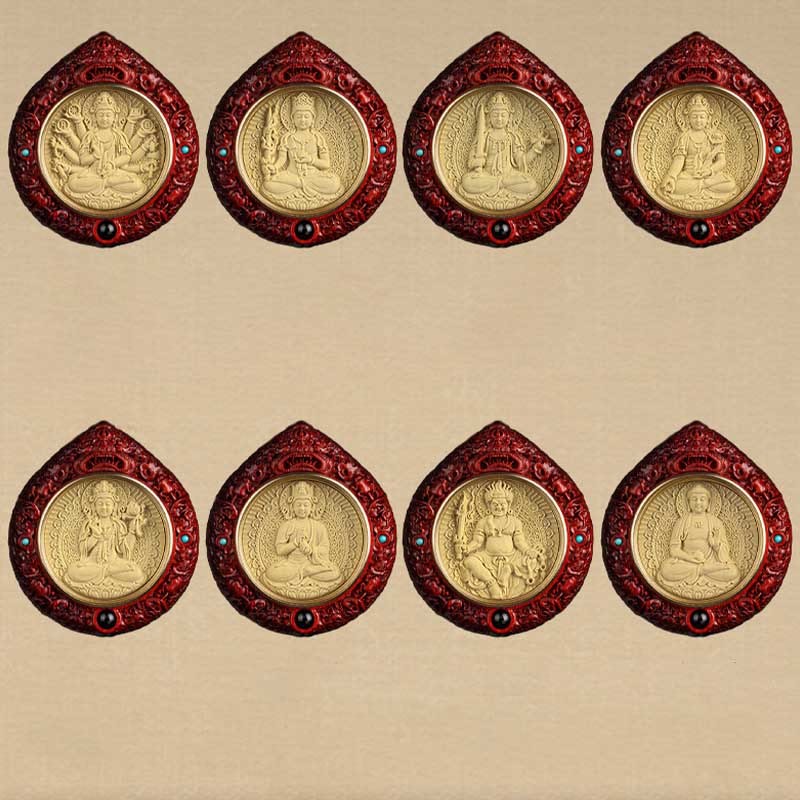 Chinese Zodiac Avalokitesvara Small Leaf Red Sandalwood Ebony Longevity Necklace Pendant
