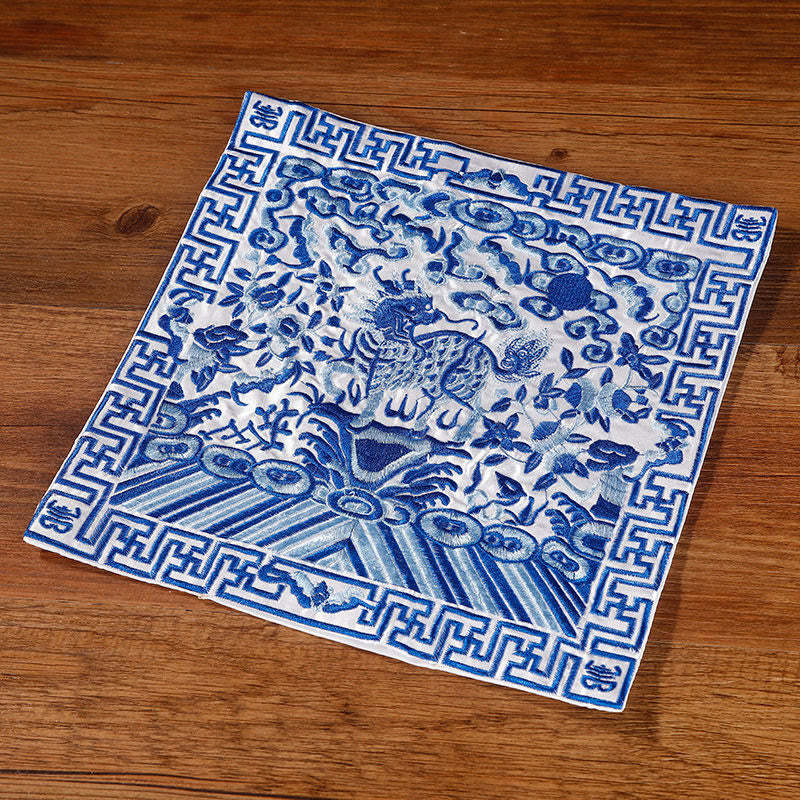 Crane Phoenix Dragon Kirin Embroidered Cup Mat Pad Tea Cup Coaster Square Kung Fu Tea Mat