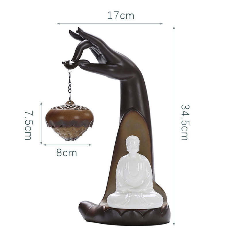 Led mystic zen Hand Backflow Smoke Fountain Healing Ceramic Stick Incense Burner Decoration