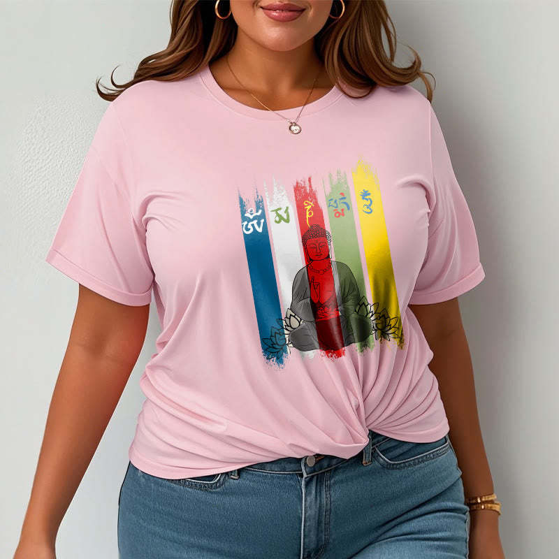 Six True Words 'Om Mani Padme Hum' mystic zen Sitting With Lotus Cotton Tee T-shirt
