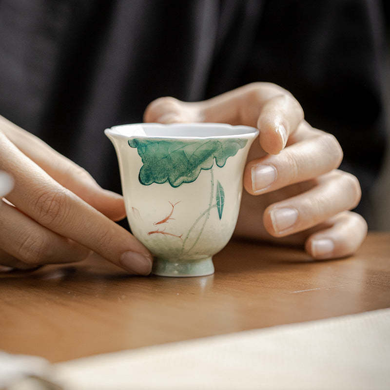 Koi Fish Lotus Leaf Pattern Ceramic Teacup Kung Fu Tea Cup 65ml