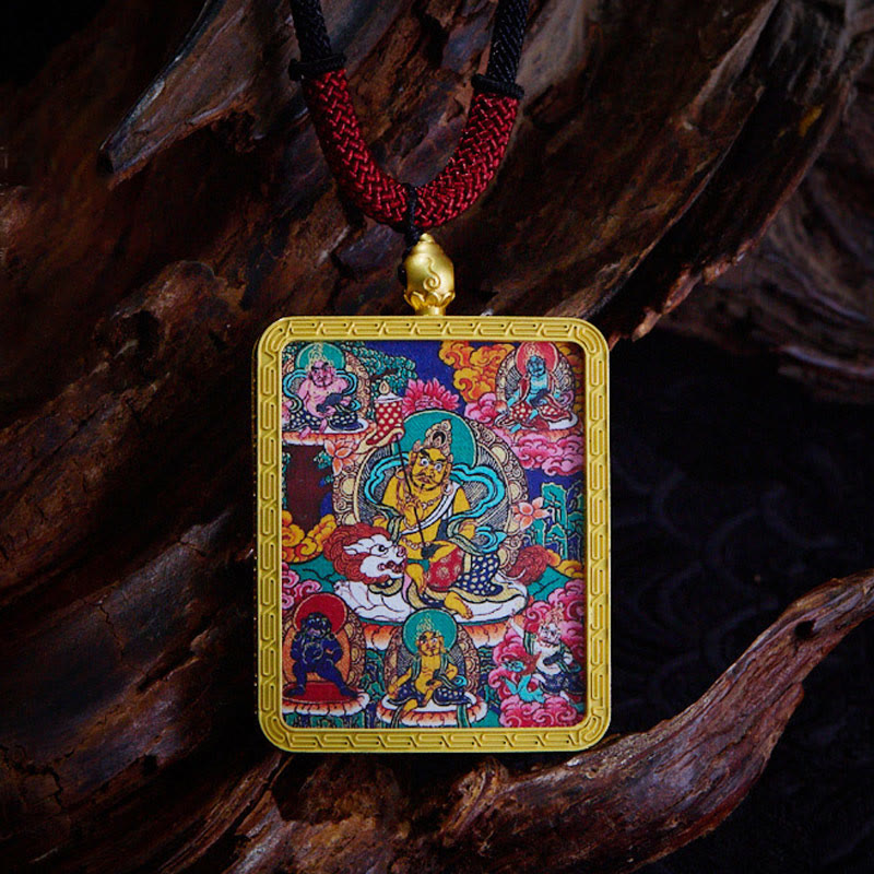 Tibetan Zakiram Nine-Tailed Fox Yellow God of Wealth Painted Thangka Hope Necklace Pendant
