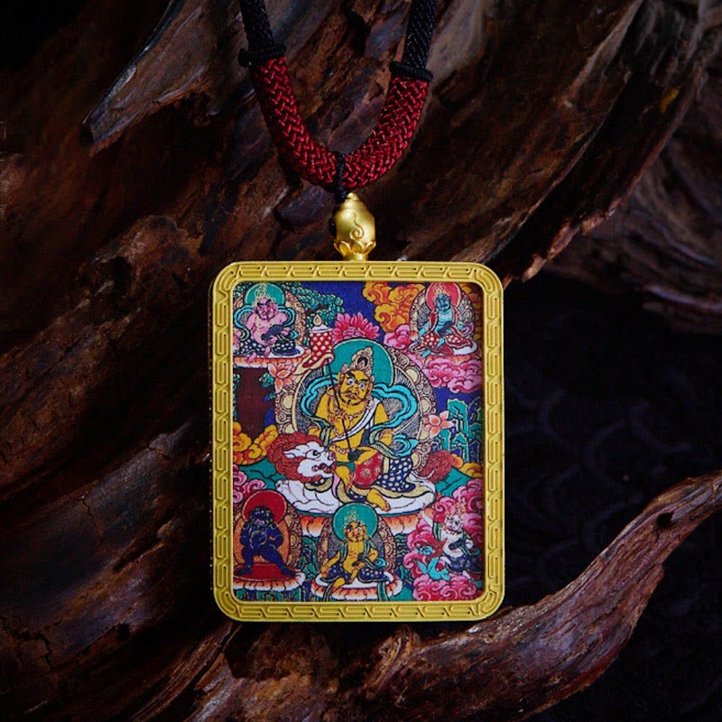 Tibetan Zakiram Nine-Tailed Fox Yellow God of Wealth Painted Thangka Hope Necklace Pendant