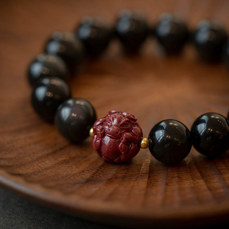 Chinese Zodiac Natural Black Obsidian Cinnabar Purification Bracelet