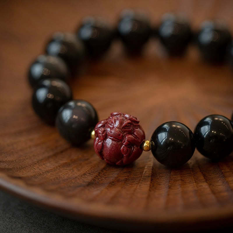 Chinese Zodiac Natural Black Obsidian Cinnabar Purification Bracelet