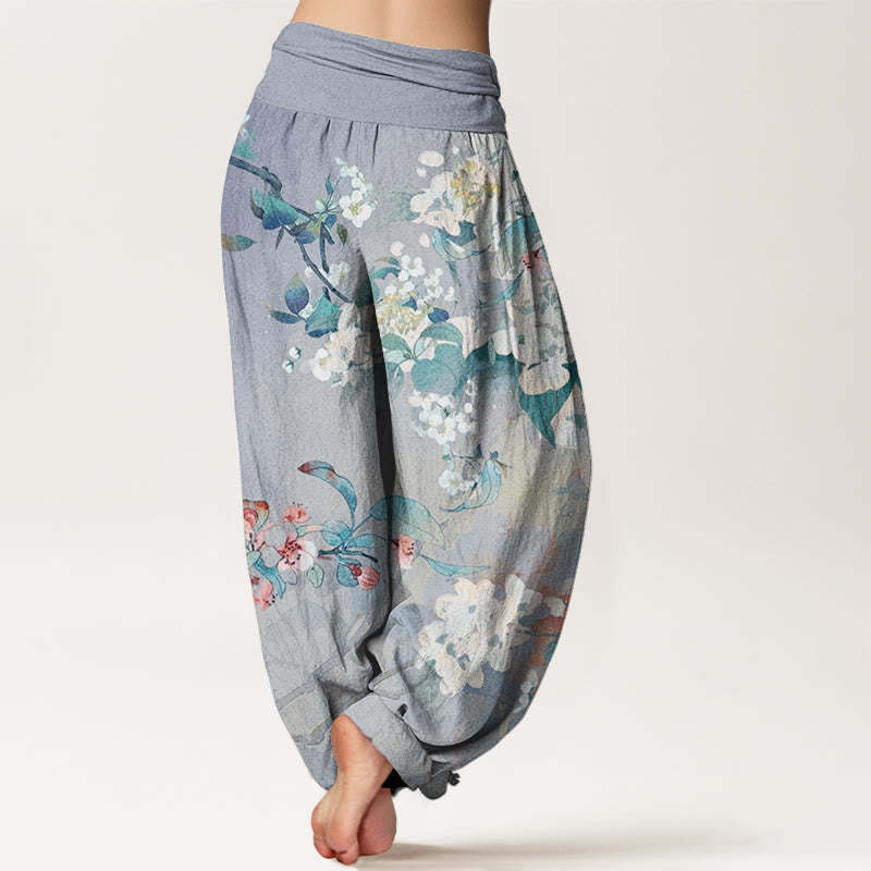 Casual Branch Flower Butterfly Women's Elastic Waist Harem Pants