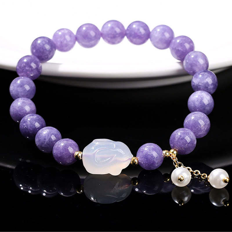 Natural Purple Chalcedony Rabbit Healing Bead Bracelet
