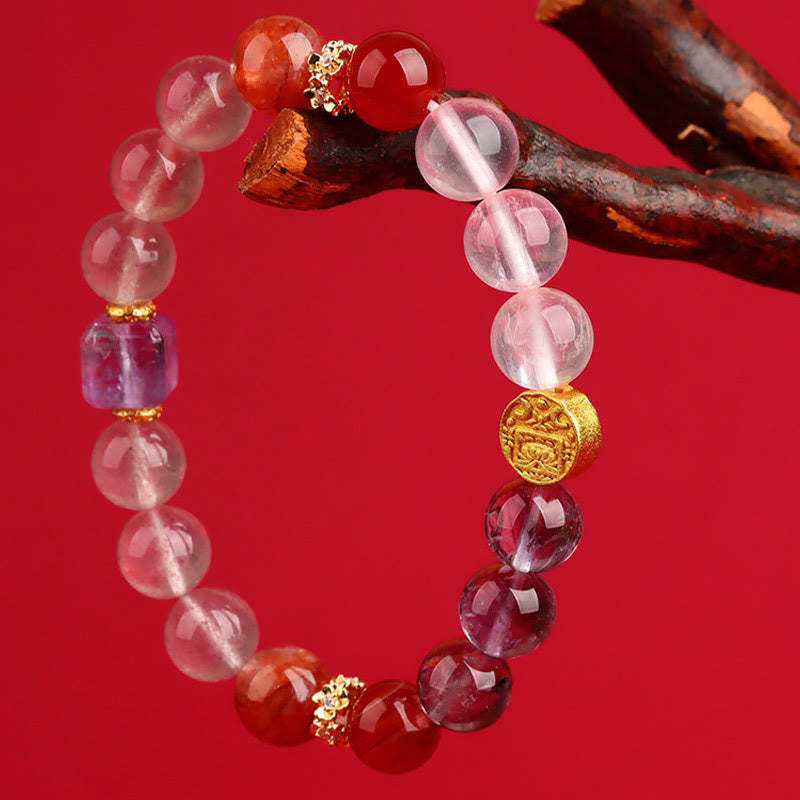 Five Elements Various Agate Crystal Green Phantom Rutilated Quartz Green Grape Agate Malachite Luck Bracelet