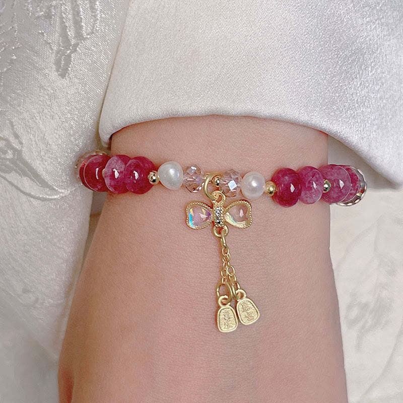 Natural Rose Quartz Bow Peace Buckle Loving Energy Bracelet