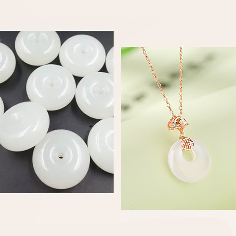 925 Sterling Silver Ginkgo Leaf Butterfly Rose Chalcedony Hetian Jade Peace Buckle Fu Character Harmony Necklace Pendant