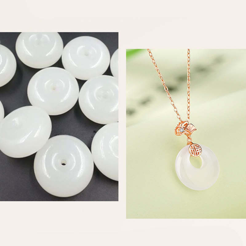 925 Sterling Silver Ginkgo Leaf Butterfly Rose Chalcedony Hetian Jade Peace Buckle Fu Character Harmony Necklace Pendant