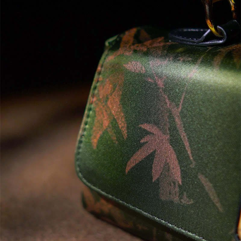 Leaves Branches Bamboo Handle Metal Chain Crossbody Bag Hangbags