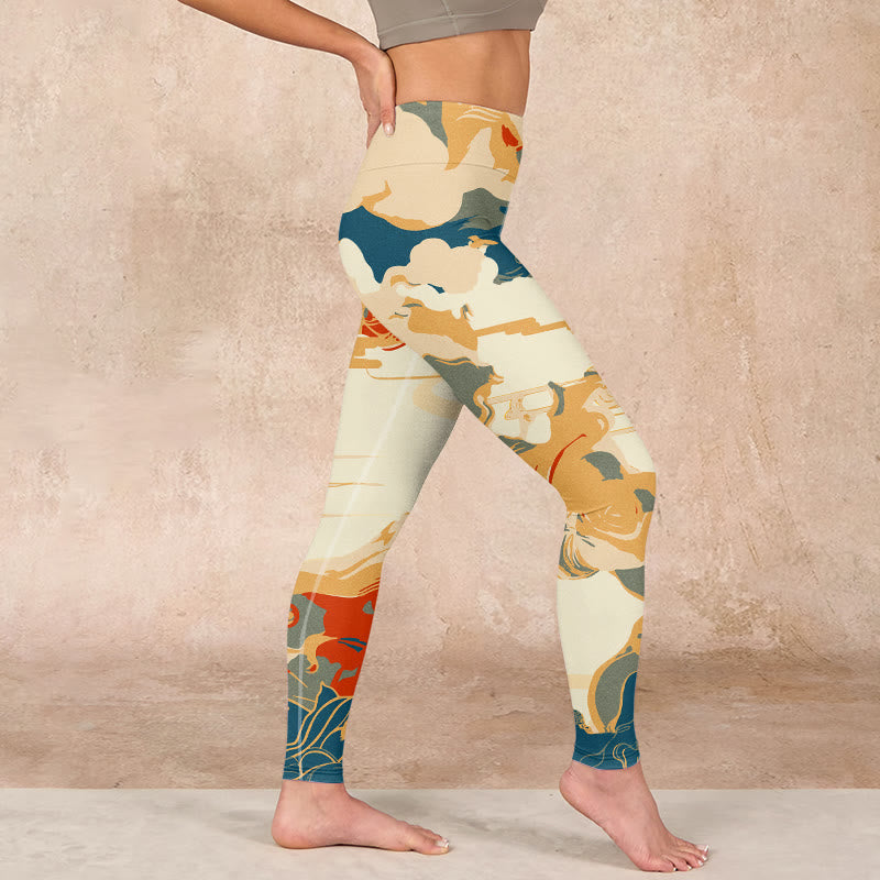 Colorful Clouds Print Fitness Leggings Women's Yoga Pants