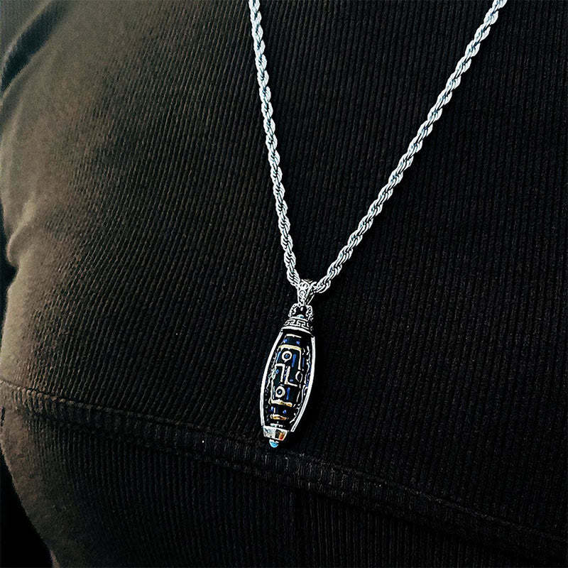 Tibetan Om Mani Padme Hum Nine-Eye Dzi Bead Pattern Peace Purity Rotatable Necklace Pendant