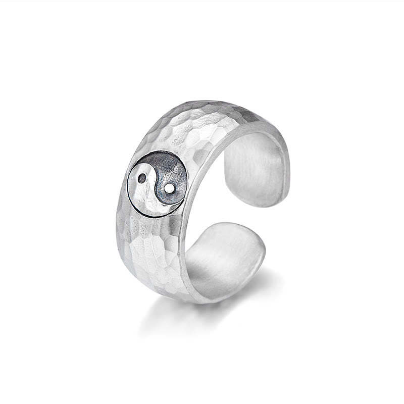 Handmade 999 Sterling Silver Yin Yang Bagua Symbol Harmony Adjustable Ring