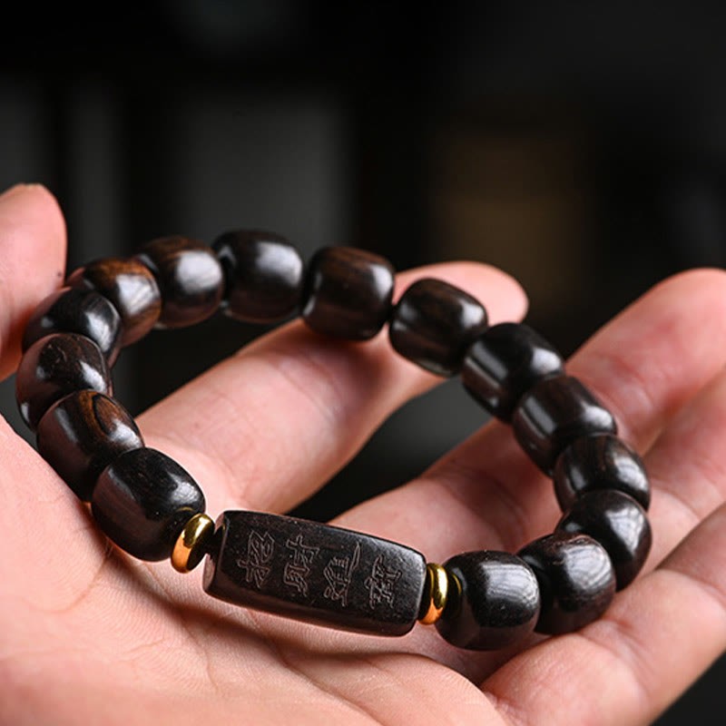 Tibetan Ebony Wood Barrel Beads Lucky And Treasure Balance Bracelet