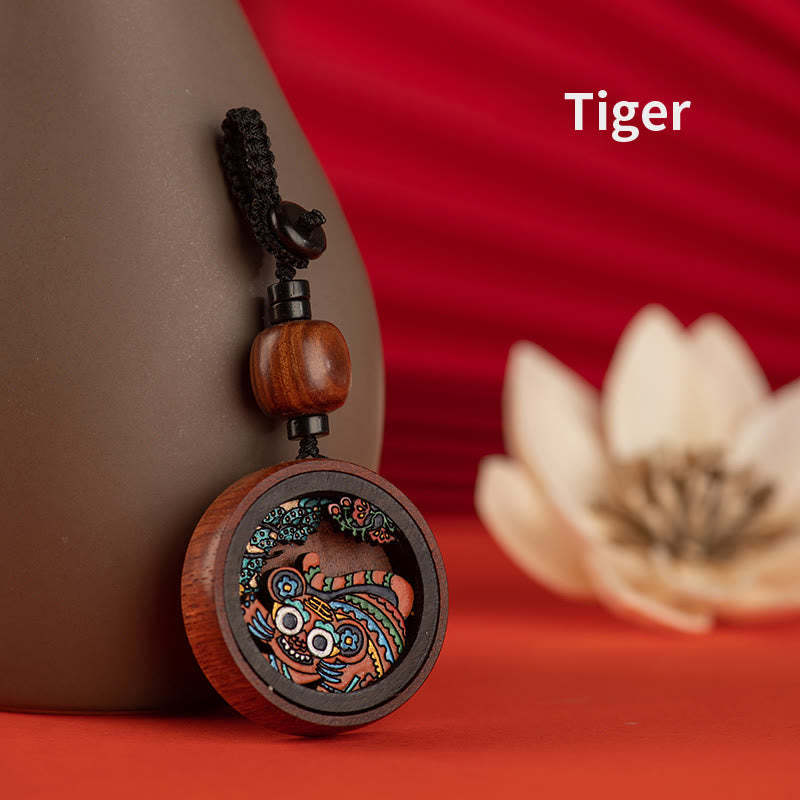 Year Of The Dragon Hand Painted Chinese Zodiac Rosewood Carved Calm Key Chain