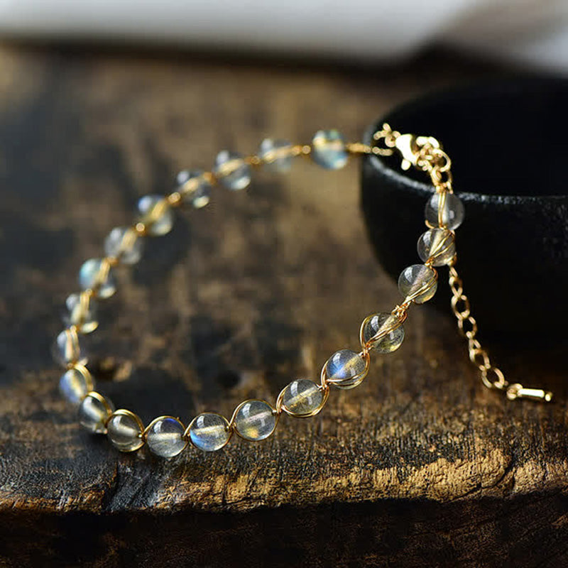 Natural Moonstone 14K Gold Healing Positive Bracelet