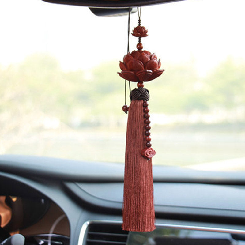 Tibetan Small Leaf Red Sandalwood Lotus Luck Protection Tassel Decoration