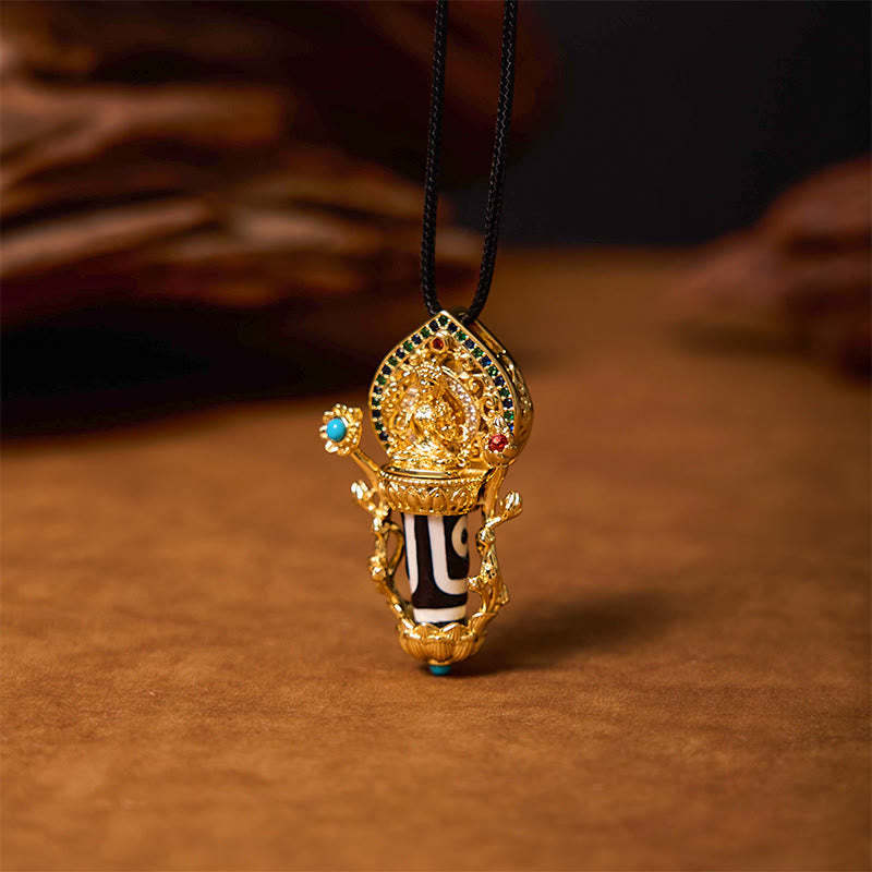 Tibetan Dzi Bead Manjusri Bodhisattva Pattern Compassion String Necklace Pendant