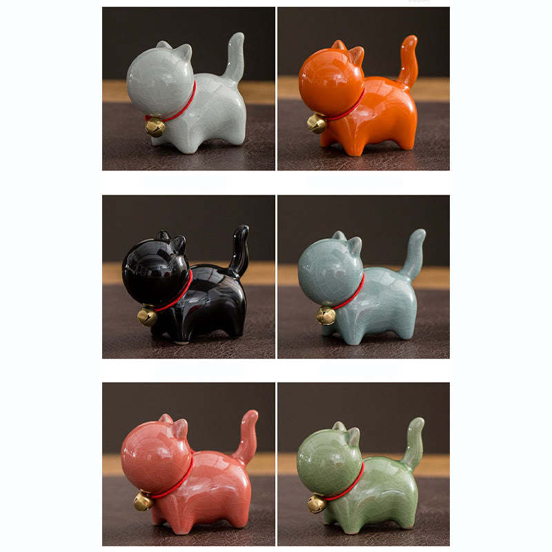 Mini Cute Lucky Bell Cat Tea Pet Ceramic Home Desk Figurine Decoration