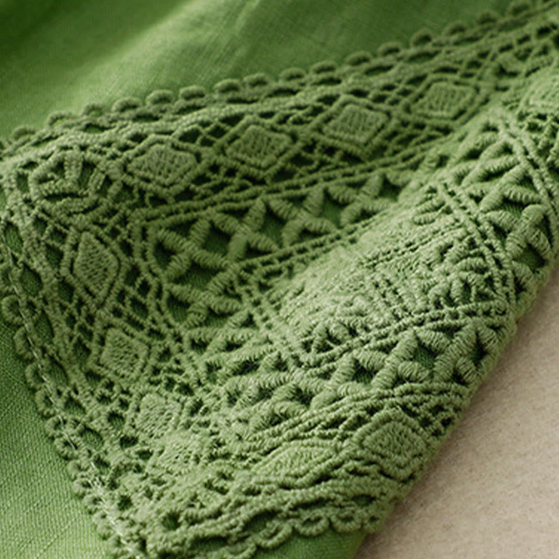 Casual Solid Color Side Hollow Design Lace-up Cotton Linen Women's Shorts With Pockets