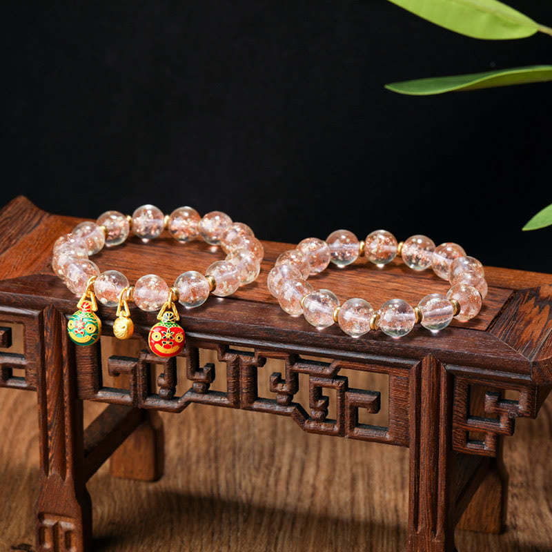 Gold Swallowing Beast Family Charm Luminous Fluorescent Liuli Glass Bead Success Bracelet