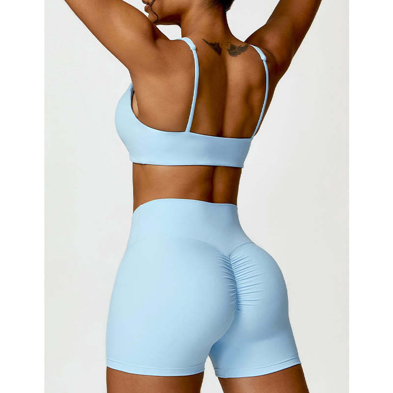 Gym Sports Yoga Backless Bra Crop Tank Top Shorts