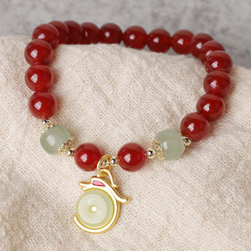 Year of the Dragon Red Agate Jade Peace Buckle Fu Character Success Bracelet (Extra 30% Off | USE CODE: FS30)