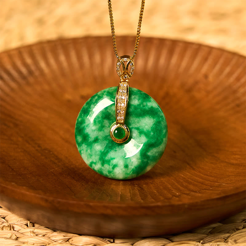 Natural Cyan Jade Peace Buckle Healing Necklace Pendant