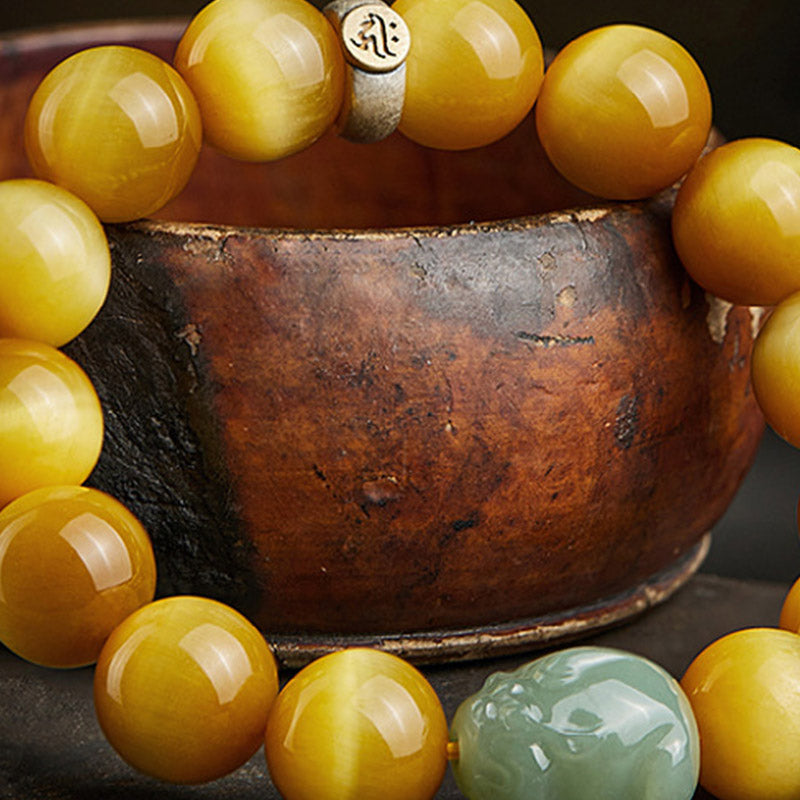 Chinese Zodiac Natal mystic zen Tiger Eye Pixiu Jade Protection Bracelet