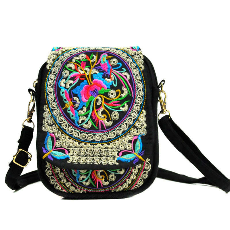 Inula Flower Peony Embroidery Canvas Shopping Purse Handbag Crossbody Bag