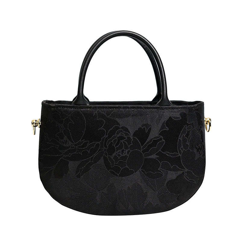 Vintage Flower Peony Metal Chain Zipper Handbag Crossbody Bag Shoulder Bag