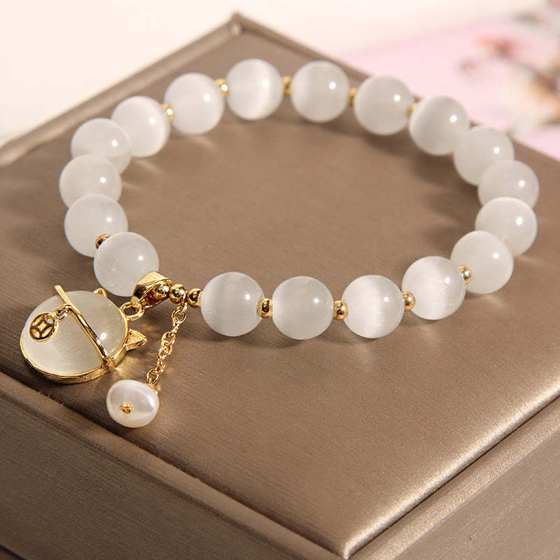 Cat's Eye Lovely Cat Pattern Pearl Love Charm Bracelet
