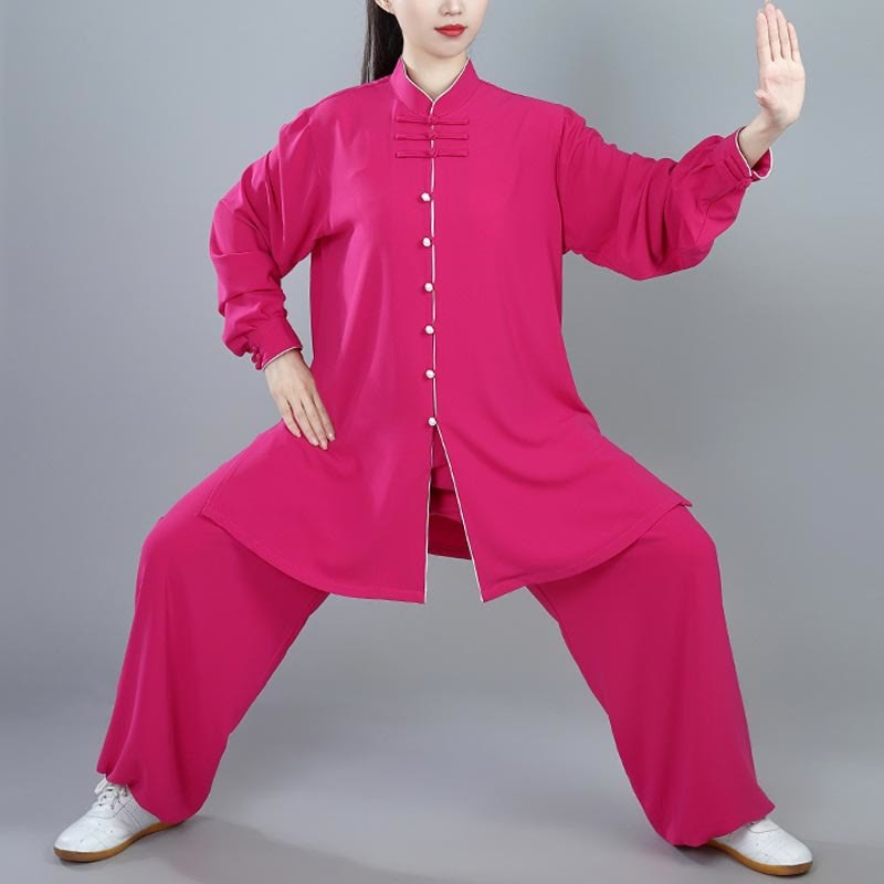 2Pcs Fall Solid Color Frog-Button Tai Chi Meditation Qigong Zen Practice Unisex Cotton Clothing Set