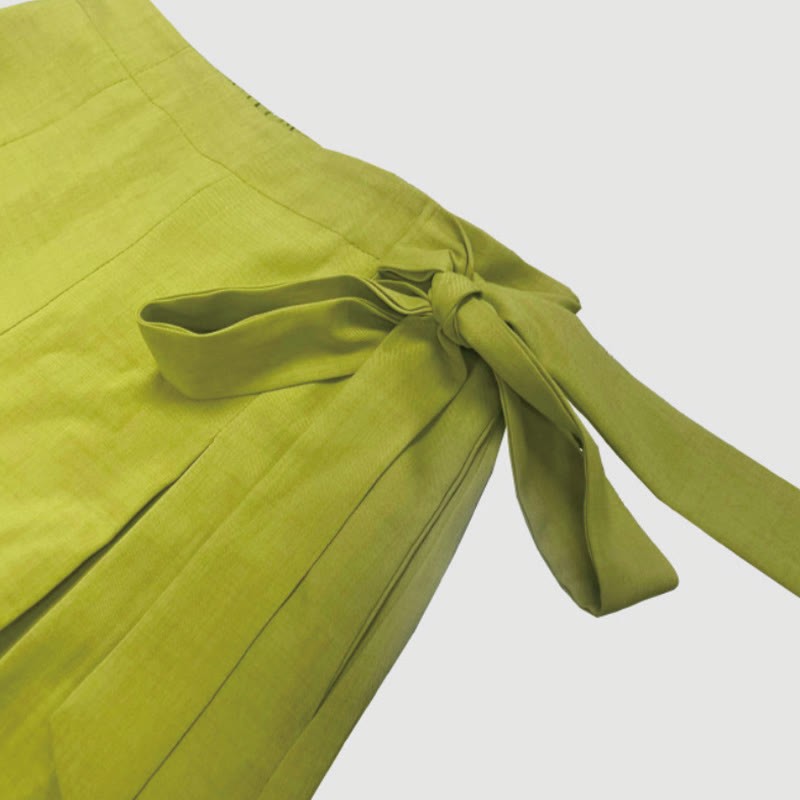 Spring Casual Retro Plain Drawstring Women's Wide Leg Pants With Pockets