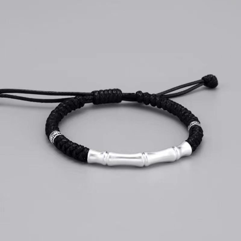 999 Sterling Silver Bone Pattern Luck Rope Braided Bracelet