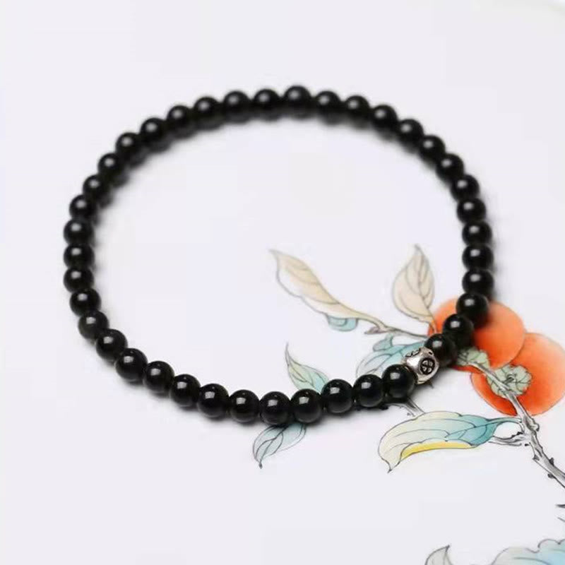 Natural Black Obsidian Smoky Quartz Purification Strength Bracelet